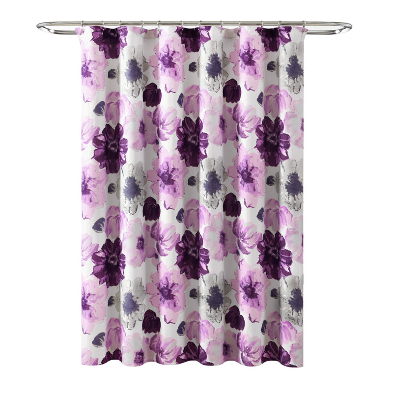 Leah Floral Purple and Gray Polyester Shower Curtain 72" x 72"
