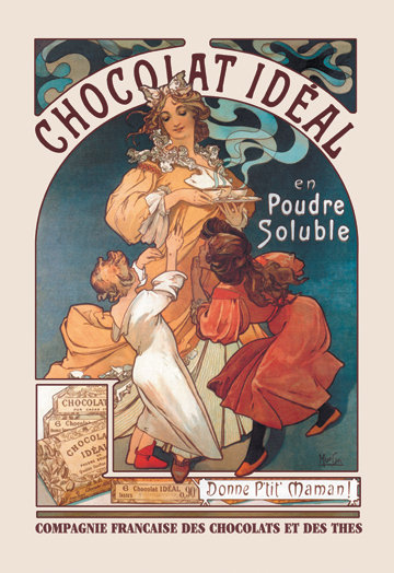 « chocolat idéal », affiche rétro sur toile tendue, H 30 po x l 20 po x P 0,5 po