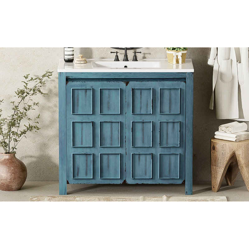 Organisateur de meuble-lavabo de salle de bain 36 po Retro Blue