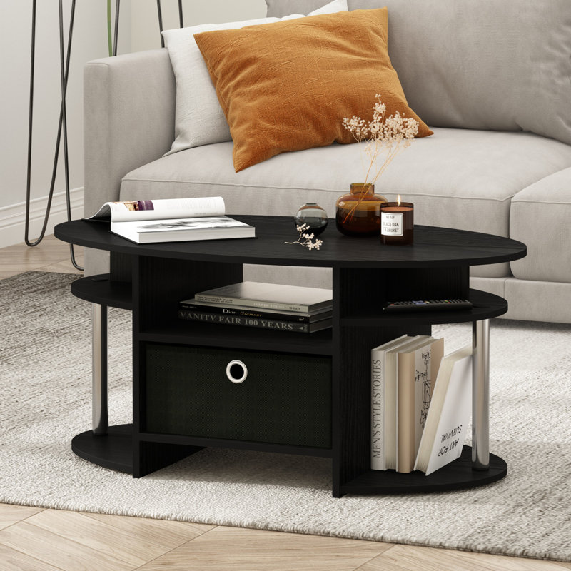 Allenville Pedestal Coffee Table with Storage, Black Oak