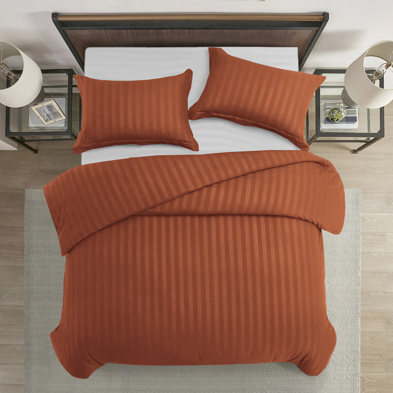 Microfiber Striped Duvet Cover Set with Pillowcases, Super King Duvet Cover Set + 2 StandardPillowcase, Rust Striped