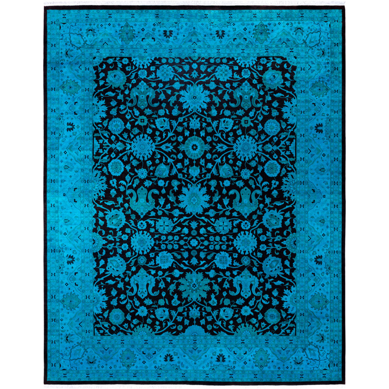 Overdyed Hand-Knotted Wool Modern-Contemporary Green Area Rug 8' 3" x 10' 4"