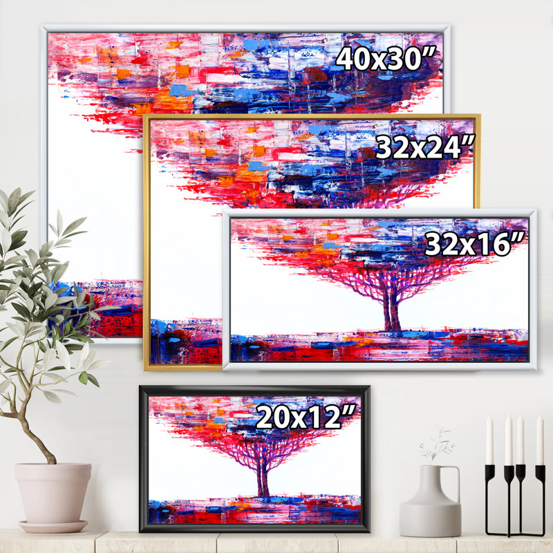 Impressionniste sur un arbre coloré abstrait sur un fond blanc, Toile encadrée noire, H 12 po x l 20 po x p 1 po