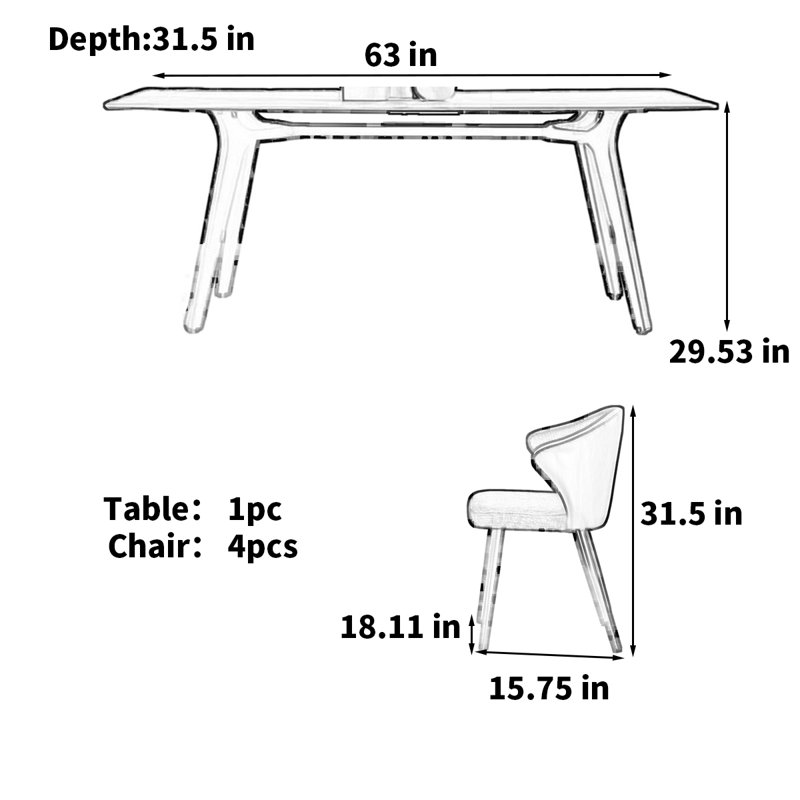 Table de salle à manger en pierre frittée de style italien, H 29,53 po x L 63 po x l 31,5 po