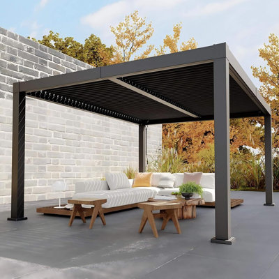 Louvered Pergola with All-Aluminum Frame, Adjustable Louvered Roof, 12 ft x 16 ft, Integrated Drainage System, Modern Outdoor Patio and Deck Gazebo
