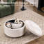 Repose-pieds de rangement rond de 28 po avec plateau, table basse capitonnée à rangement circulaire, grand tabouret rembourré avec plateau amovible pour le salon-129176158