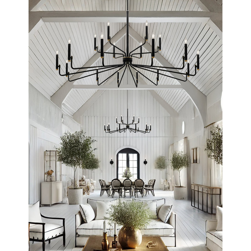 Lustre 6 lumières 24 po - noir mat avec finition en laiton Bedford Bedford, H 76,75 po x l 57 po x P 57 po, 18 lumières