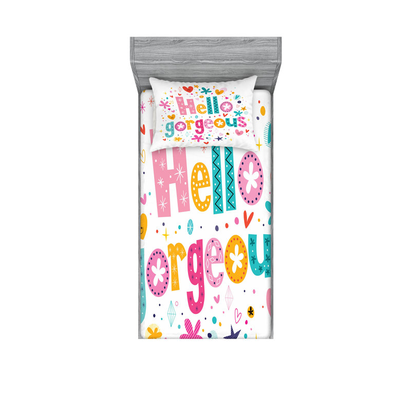 Multicolore Ambusonne Hello Gorgeous, Ensemble de draps pour lit simple avec deux taies 