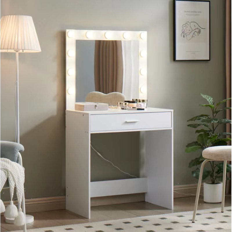 Vanity Desk With Mirror And Lights, Dressing Table With Large Drawer, 1 Level Storage Dresser & 3 Lighting Modes Adjustable Brightness