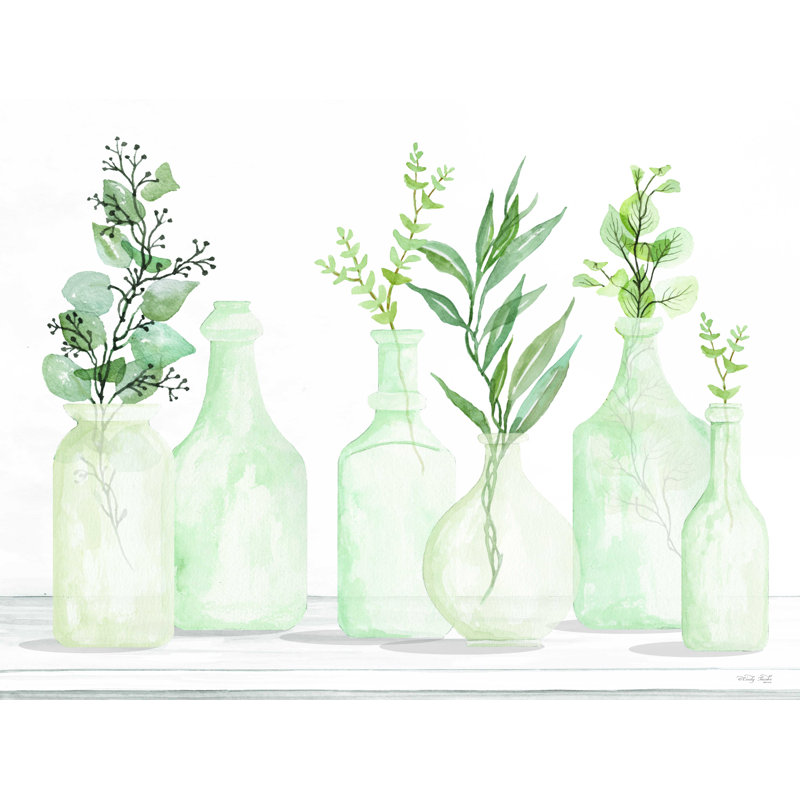 «Bottles And Greenery I», reproduction sur toile tendue, H 36 po x l 48 po
