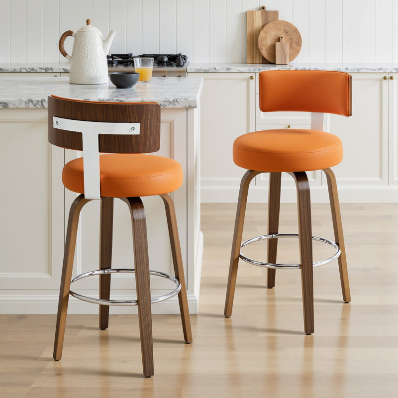 Tabouret de bar et de comptoir Sonja, Siège orange / cadre brun, Tabouret de comptoir (siège d'une hauteur de 26 p