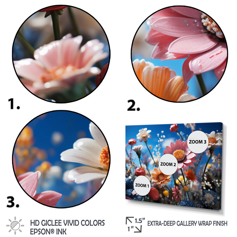 «Atzel Whimsical Wildflowers in Blue Sky», reproduction, H 34 po x l 44 po x P 1,5 po, Cadre flottant noir