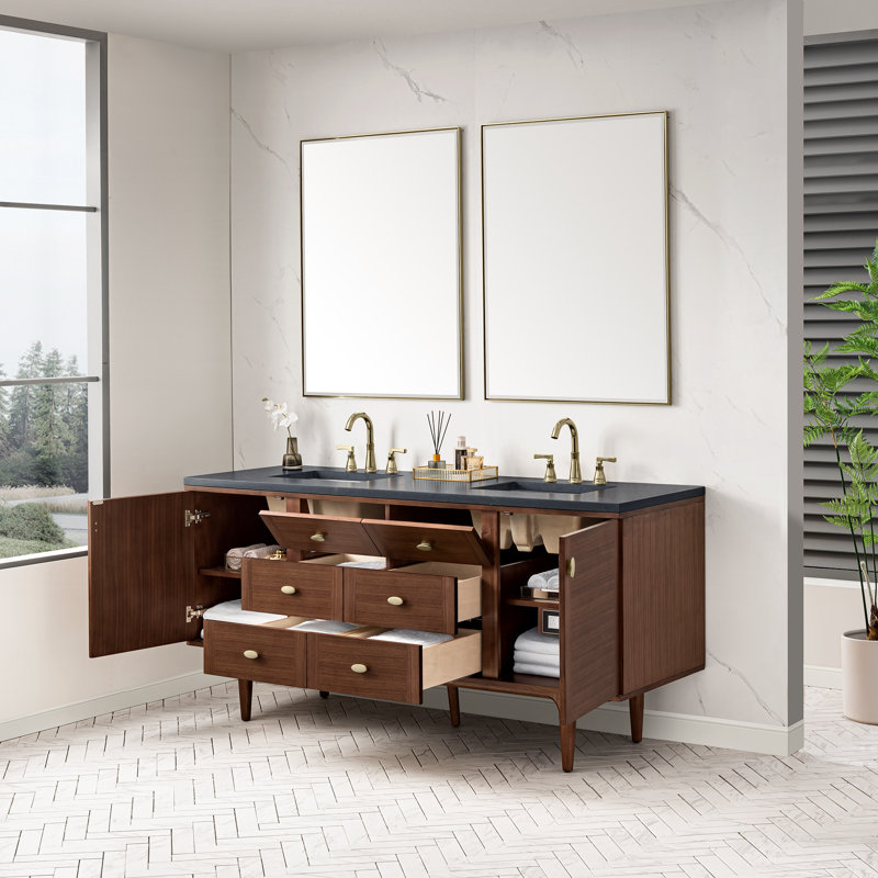 Amberly 60" Double Bathroom Vanity Set, Charcoal Soapstone, 8" Widespread, 72"
