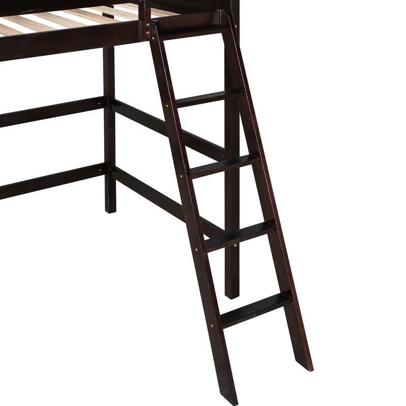 Lit mezzanine en bois massif avec échelle, Brun expresso