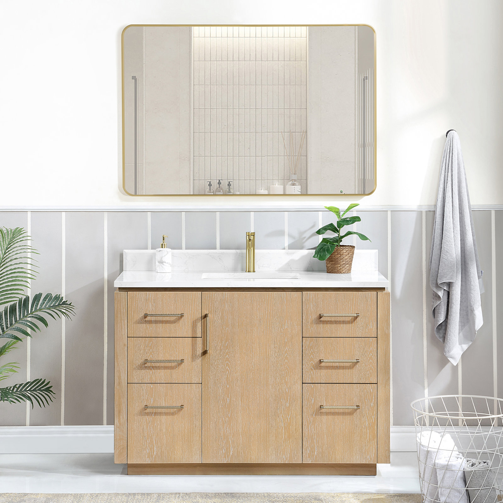 Cloverfield 48'' Single Bathroom Vanity, Gold, Washed Ash Gray