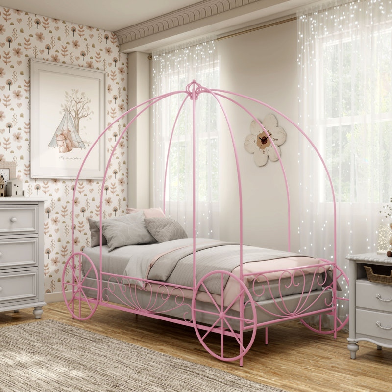 Lit simple en métal Larrison, Rose