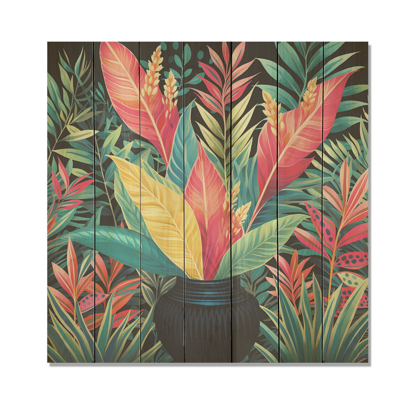 Colorful Tropical Pottery Oasis II - Fashion Bitcoin On Wood Print, 30" H x 30" W