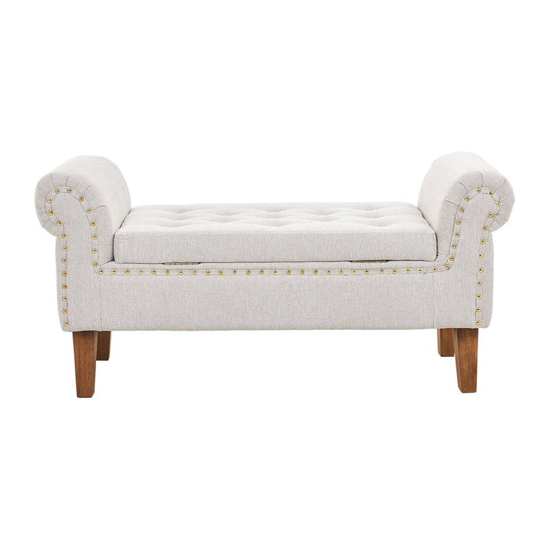 Upholstered Storage Bench, Beige