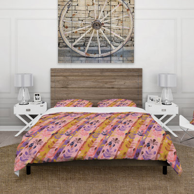 Orange Fall Flowers I - Modern Duvet Cover Set - Microfiber Polyester