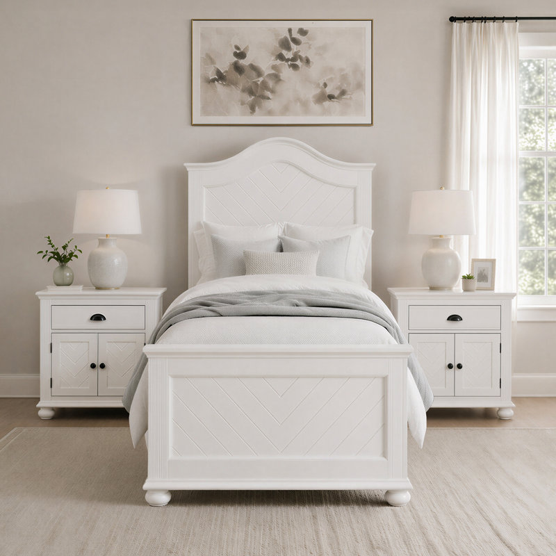 Ensemble de chambre à coucher à panneaux Govia, Grand lit, 5 Pcs: Bed, Dresser, Mirror, Chest, Nightstand