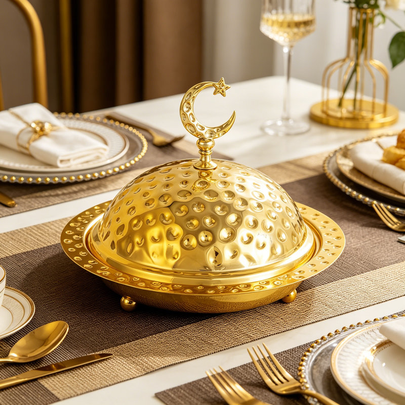 Ramadan Serving Tray With Lid, Crescent Moon And Star Design Decorative Date Holder, Eid Mubarak Table Centerpiece For Home Decor And Islamic Gift