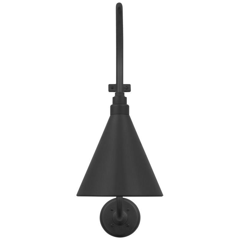 Thomas O'Brien, "Academy 15" Larrabee Barn Light in Matte Black with 9" White Conical Savannah Shade, Black