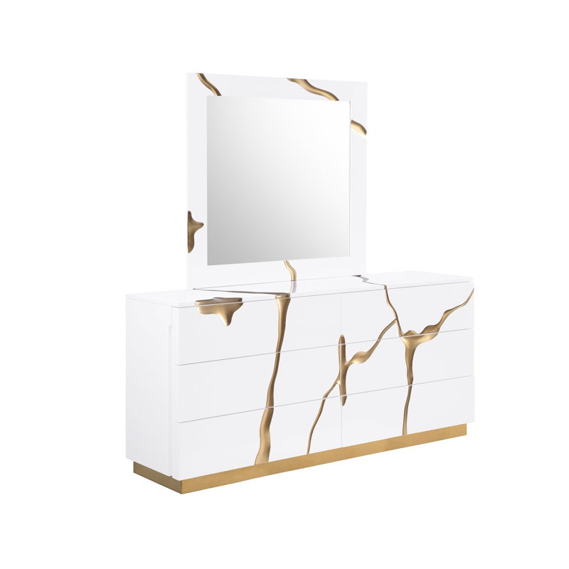 Milan 6 Drawer Dresser & Mirror Set, White