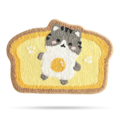 Cute Bath Mats Toast, Soft And Absorbent Microfiber Bath Rugs, Non-Slip Shaggy Shower Carpet, Machine Wash Dry, Soft Shower Rugs For Bathroom Floor, Tub And Shower, 18 X 26, Cat