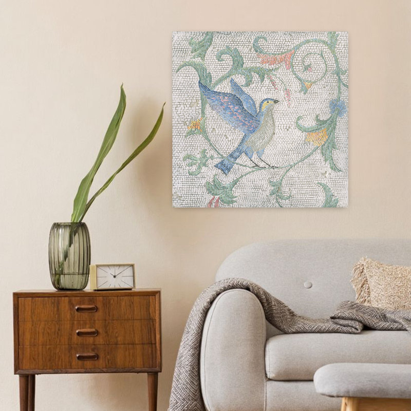 Oiseaux mosaïques I, art floral rétro, H 24 po x l 24 po