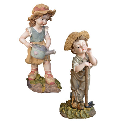 2 Piece Fanny and Frank Farmer Statue Set