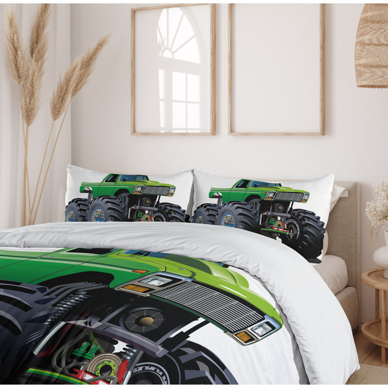 Ensemble de housse de couette cars, Housse de couette simple + 1 taie décorative
