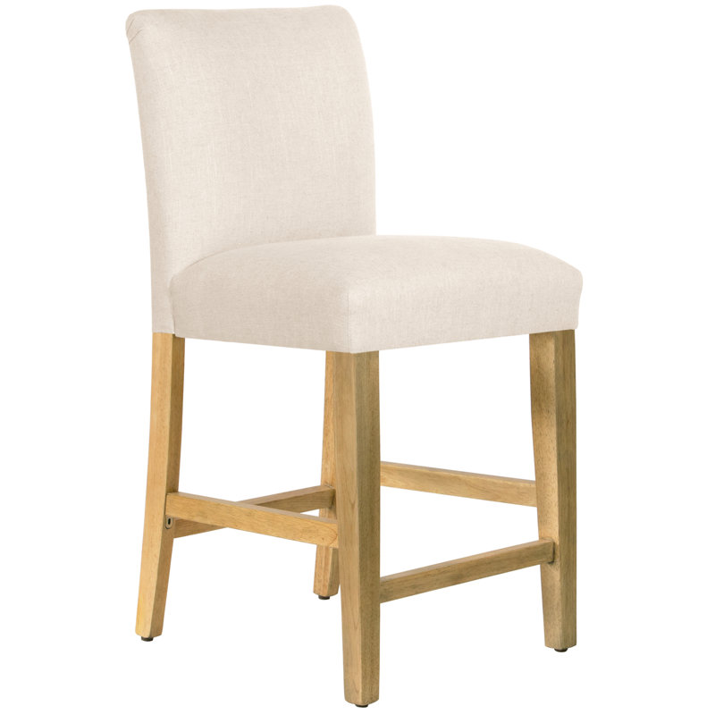 Tabouret de bar et de comptoir Hadrien, Lin classique talc, Tabouret de comptoir (siège d'une hauteur de 26 p, Bois naturel