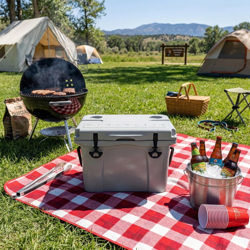 Glacière 25QT avec ouvre-bouteille et porte-gobelet, glacière portative isolée pour la plage, le camping, la pêche, les voyages