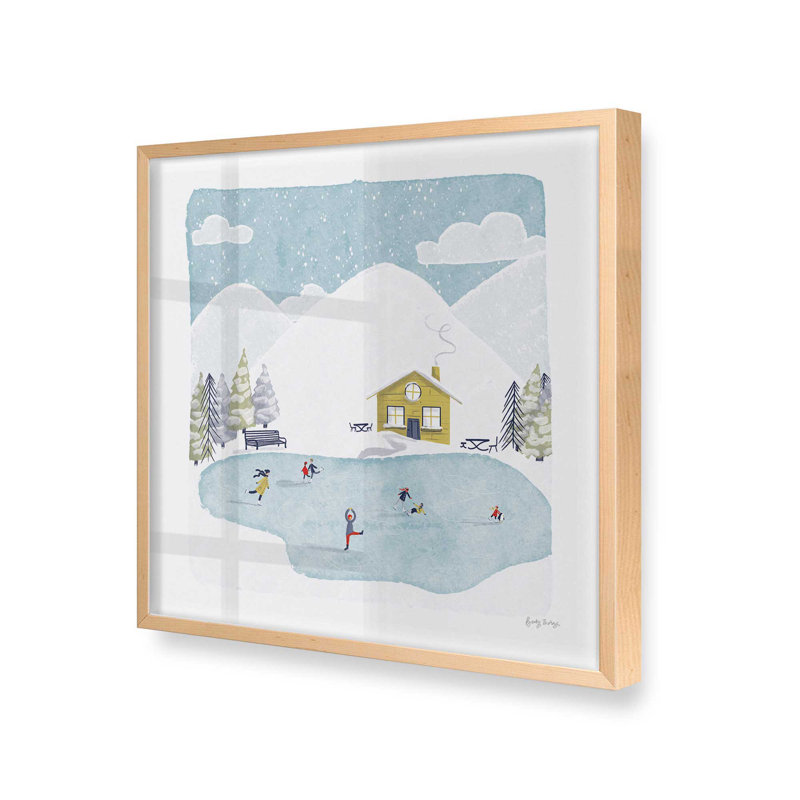 Impression d'aventure de patinage d'hiver, Cadre en érable brut, bois massif, H 13,5 po x l 13,5 po