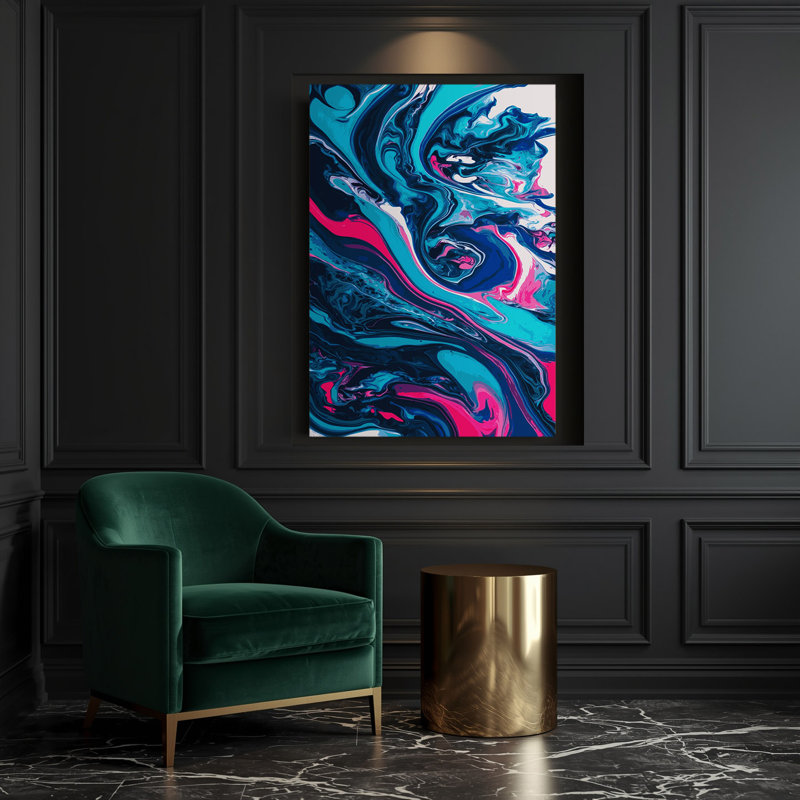 Abstrait art fluide sur toile bleue 44, H 20 po x l 16 po