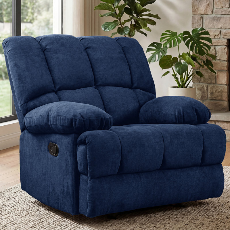 Batholo 42.9" Wide Modern Manual Glider Upholstered Recliner, Blue Polyester