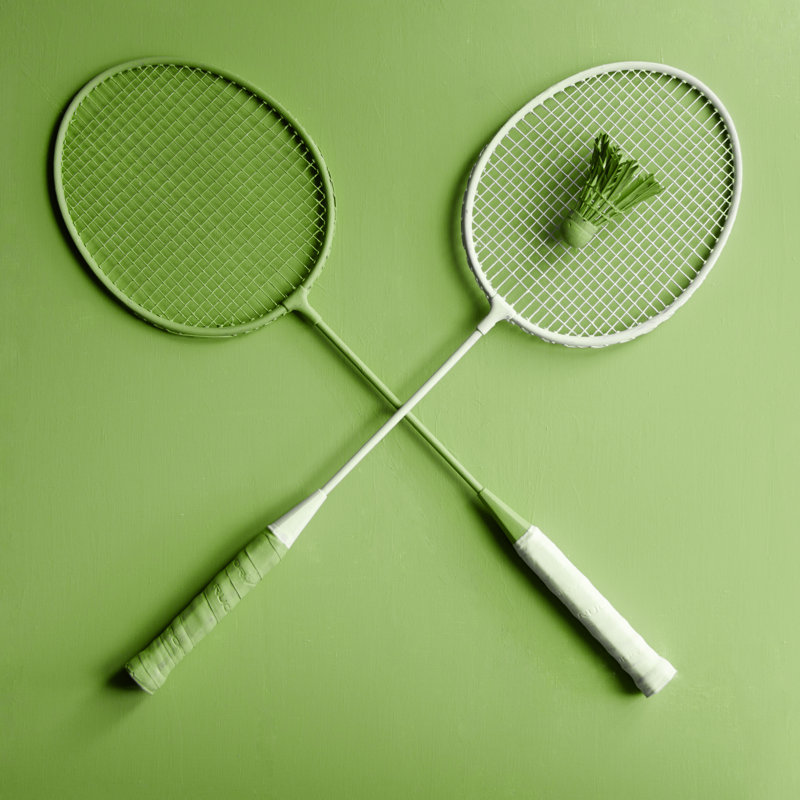 Green Badminton Rackets - Wrapped Canvas Print, 51cm H x 51cm W x 3.8cm D
