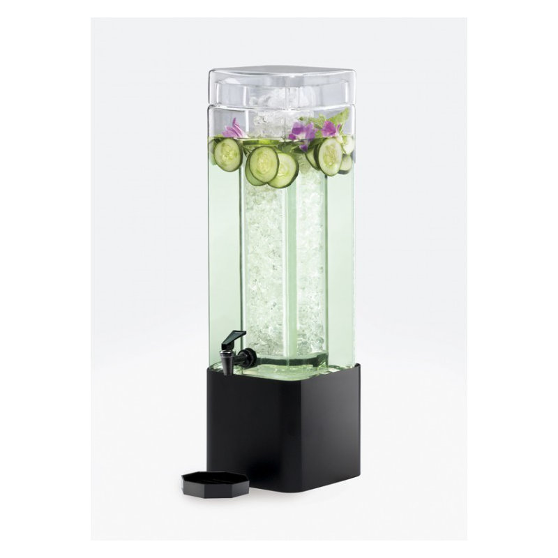 Mission 1.5 Gallon Square Acrylic Beverage Dispenser with Black Metal Base and Ice Chamber
