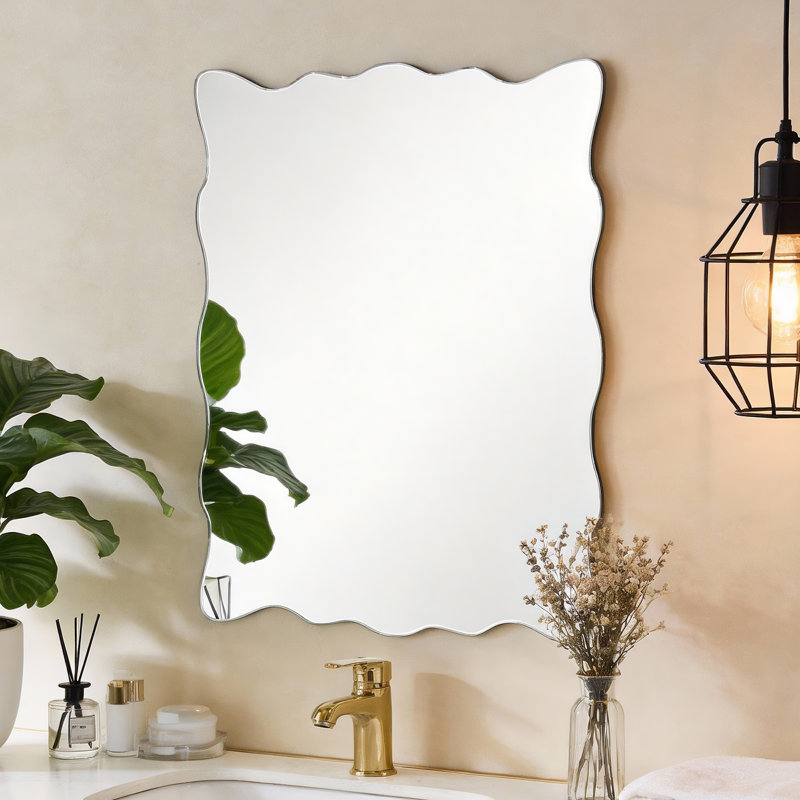 Rectangular Wavy Beveled Framless Wall Mirror Accent Decorative Mirror Horizontal And Vertical