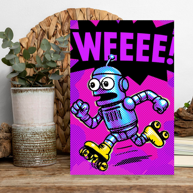 Pop Art Roller Robot Energetic Retro Vibrant Wall Art Print 1 Piece Wrapped Canvas Wall Art, 45.72cm H x 30.48cm W