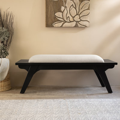 Banc de rangement en bois massif avec siège rembourré Noah