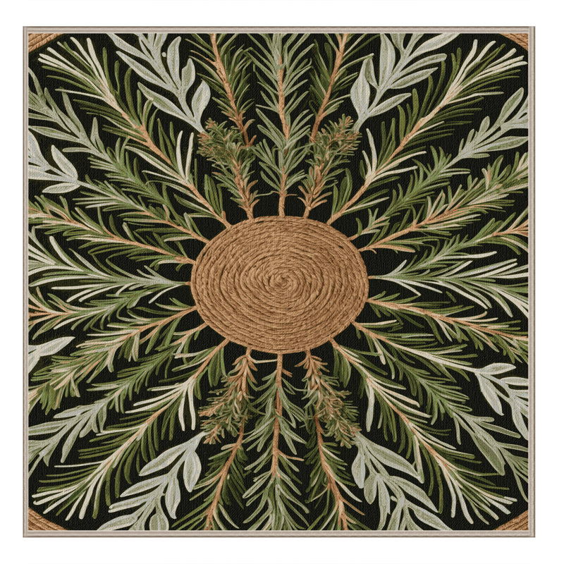 Tapis botanique brun lavable à la machine, Carré 8 pi