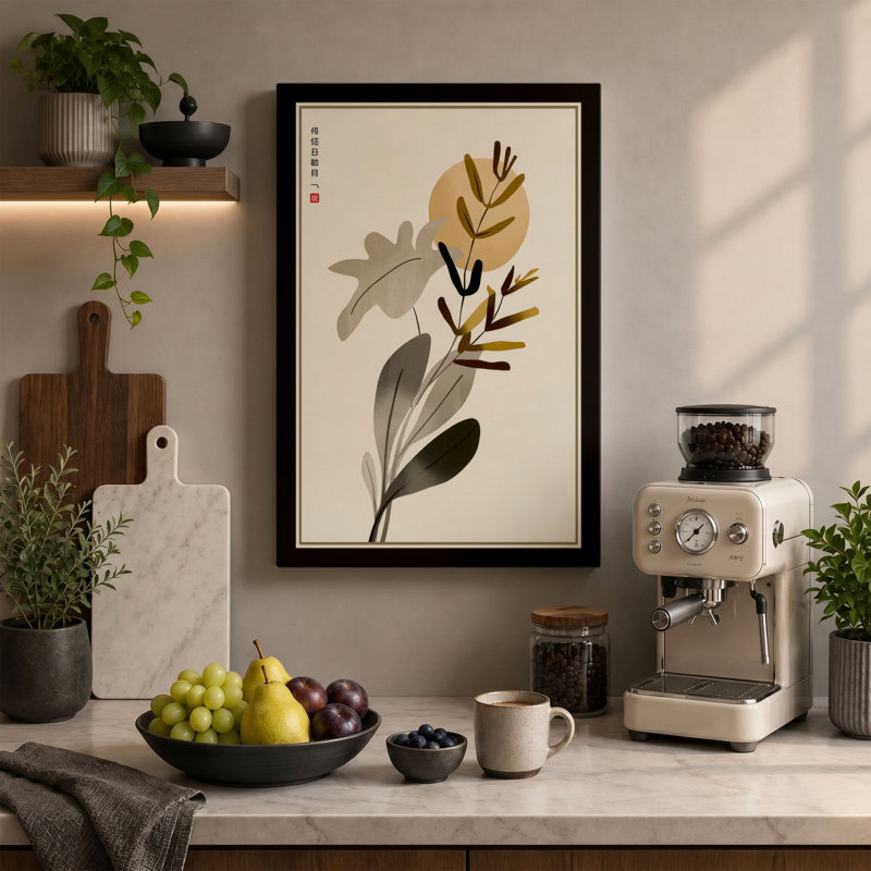 Serene Study Botanical - Wrapped Canvas, 18x12 - 45.7 x 30.5 cm, Taupe Border