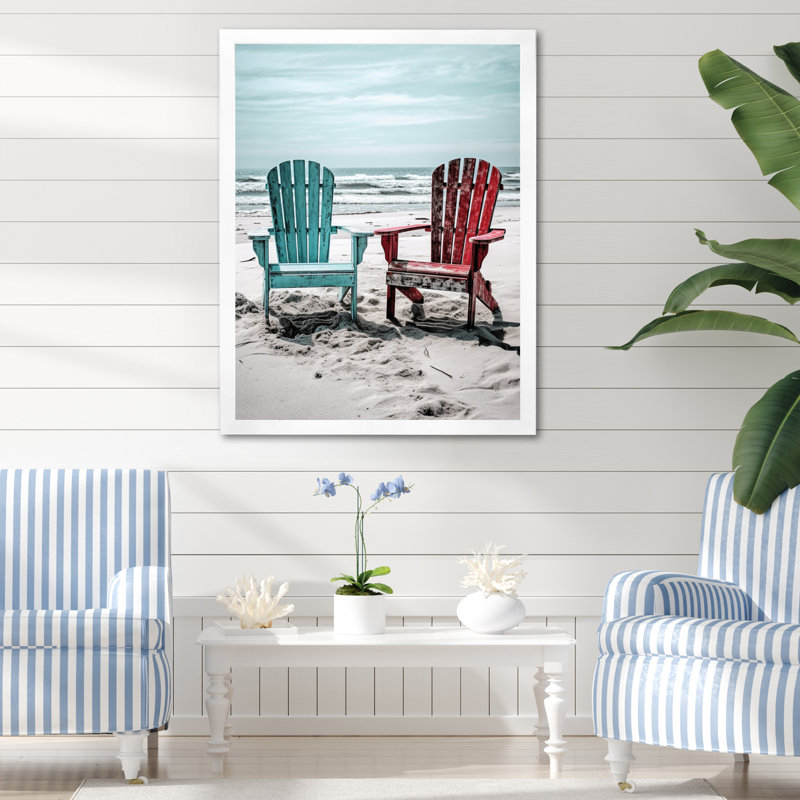 Chaises de plage colorées I sur impression sur toile, H 32 po x l 16 po x P 1 po, Cadre photo blanc