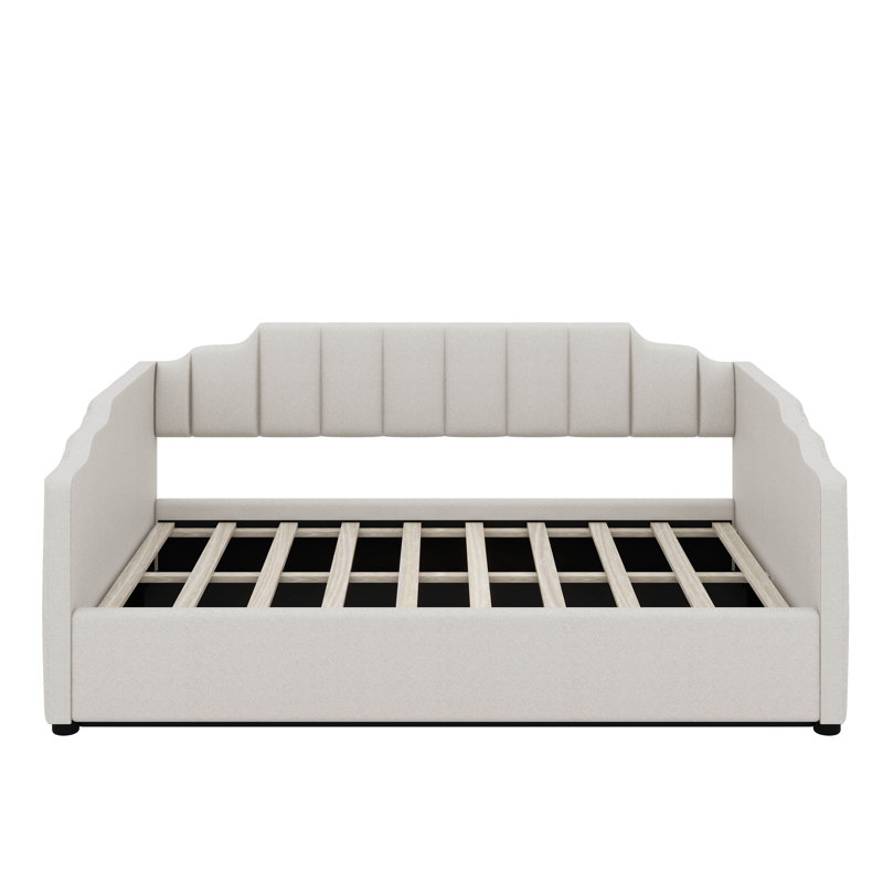 Full Size Upholstered Daybed With Underneath Storage, Beige