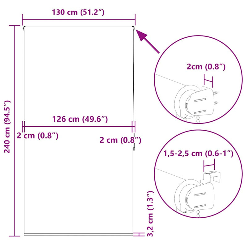 Room Darkening Roller Blind, 130cmW x 240cmL
