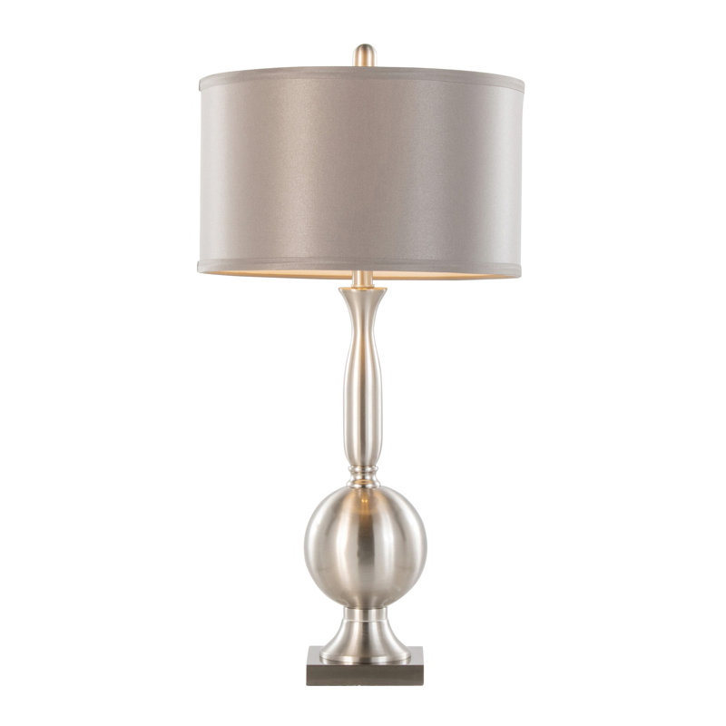 Joan 30" Contemporary Metal Table Lamp in Brushed Nickel with Grey Satin Shade from Grandview Gallery by LumiSource - Set of 2
