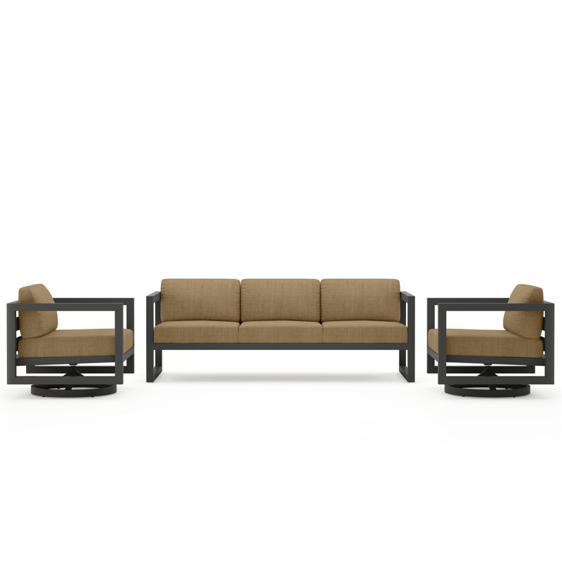Avion 3 Piece Sofa Set With Swivel, Canvas Charcoal Sunbrella® Canvas, Slate