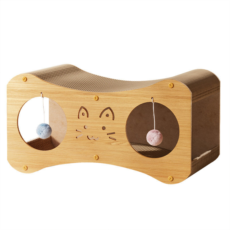 Chat à griffer avec tunnel à billes, Moyen (H 9,84 po x l 4,33 po x L 19,29 po), Brun