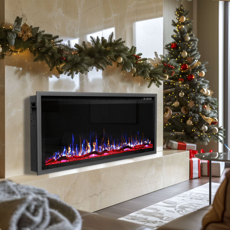Smart Linear Electric Fireplace, 23.23" H x 42" W x 4.45" D